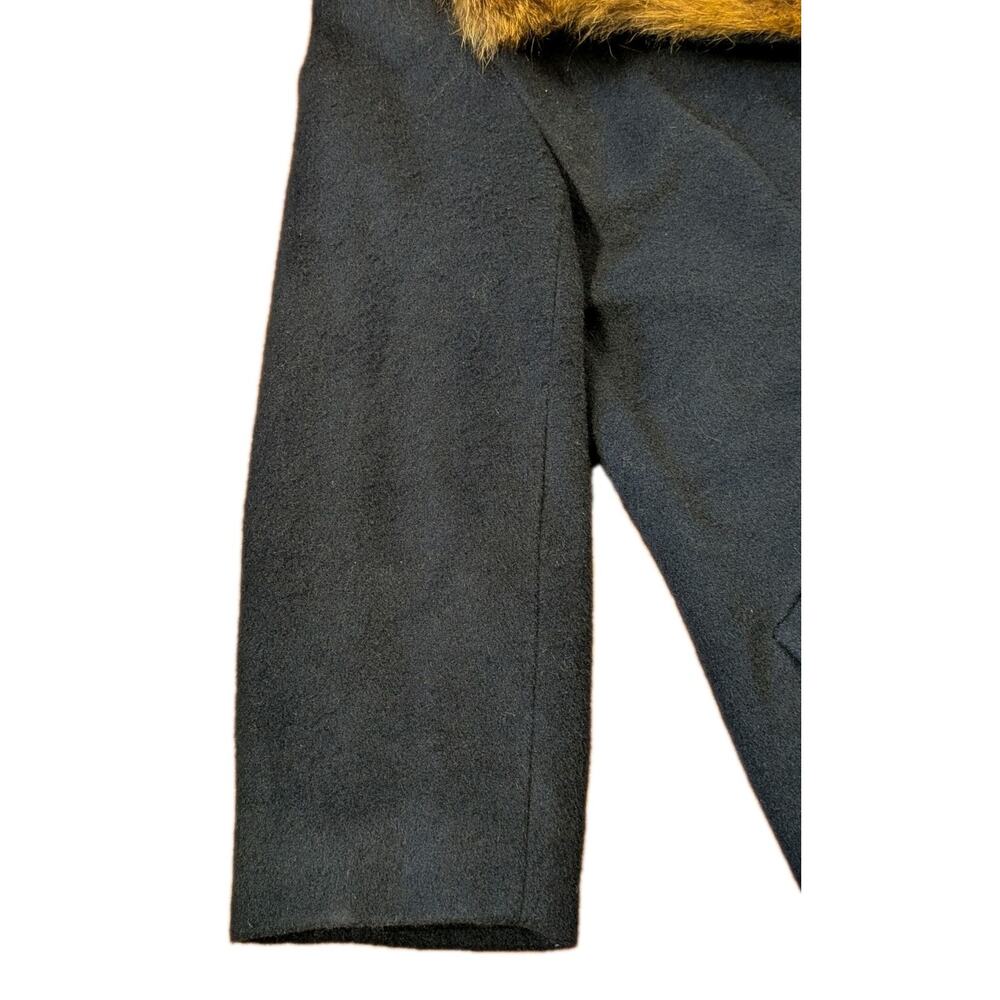 Vintage Wool Coat Real Fur Collar Long Black Overcoat USA Womens 14 Classic - Picture 7 of 12